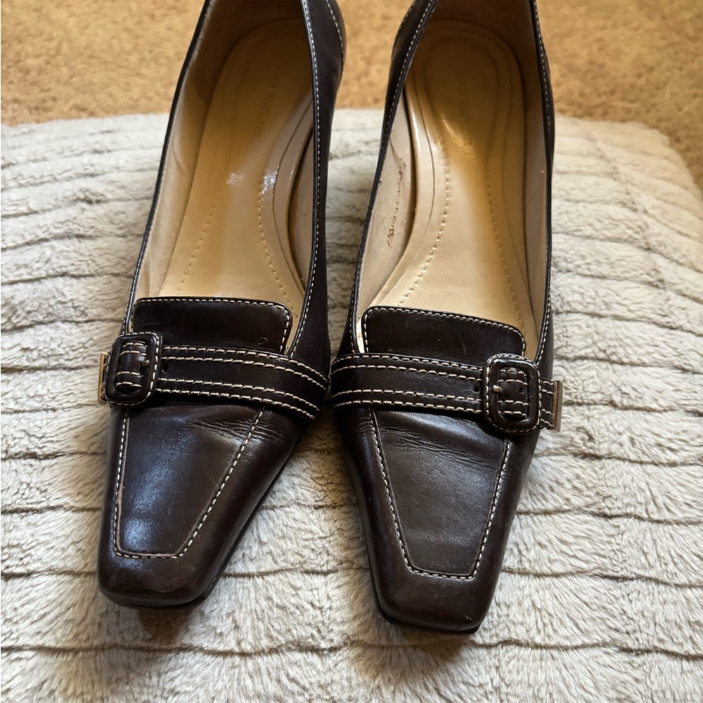 Ann Taylor Brown Leather Heels with Buckle